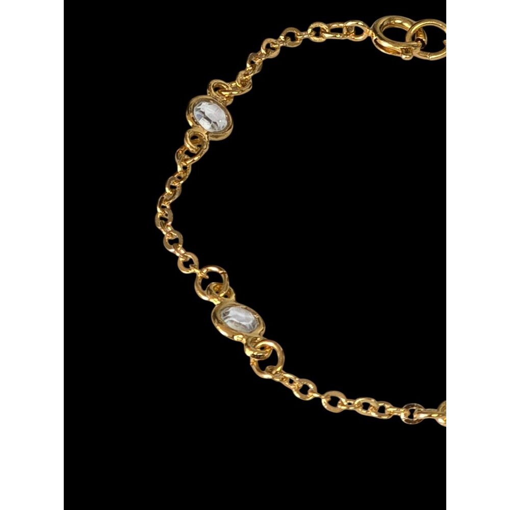Delicate Facets Bracelet Small By Avon 1988 Gold-Tone Chain With Clear Crystal A - Picture 12 of 14